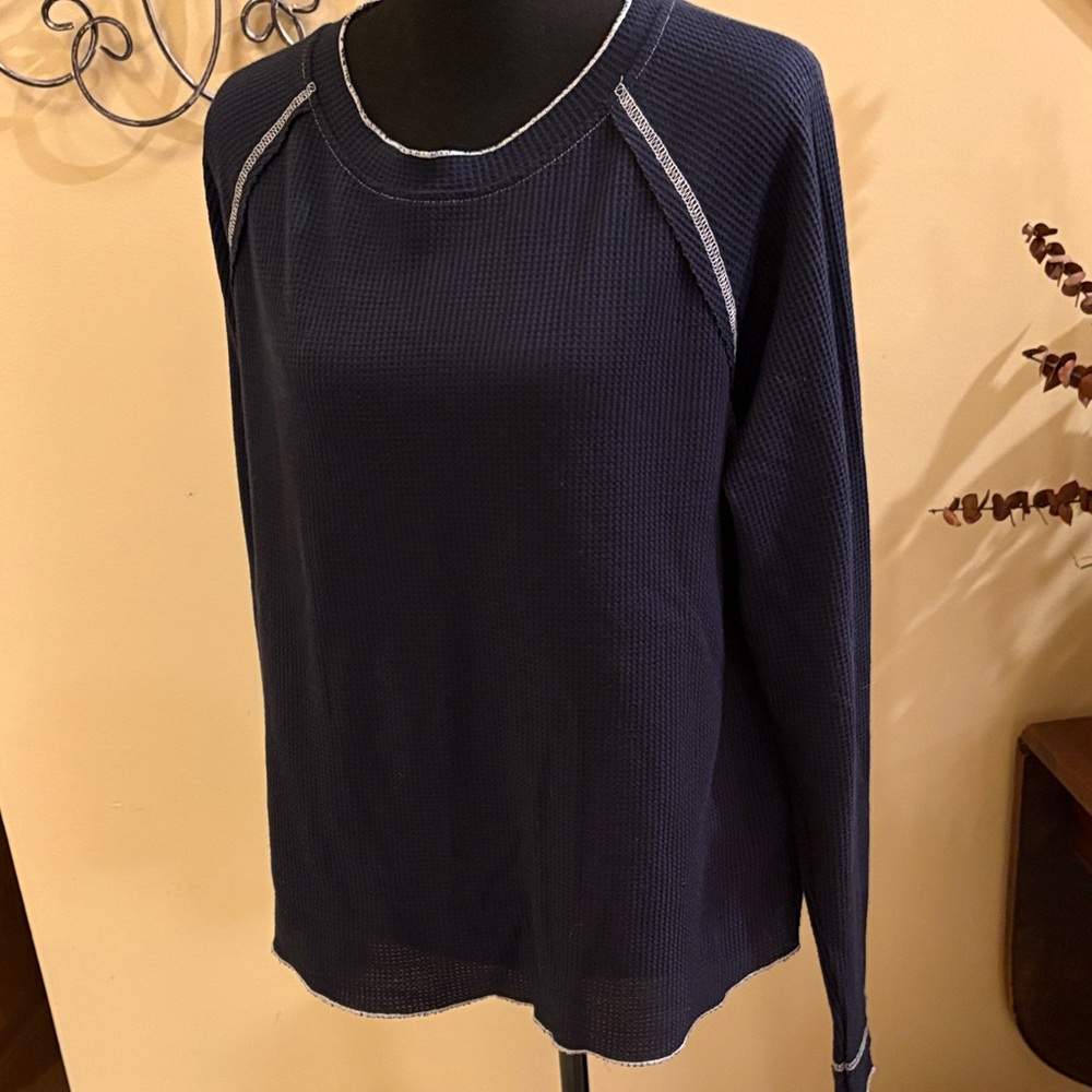 Navy Blue Waffle Long Sleeve Top - Picture 5 of 9